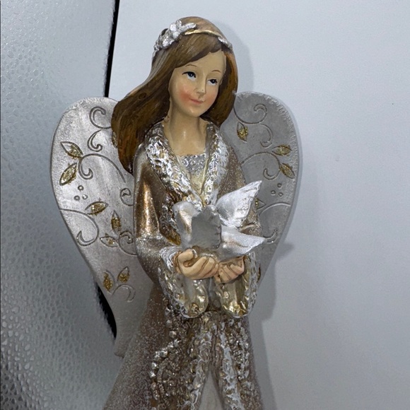 Angel Figurine holding a dove shimmering gold and silver design 12” tall - Picture 4 of 14